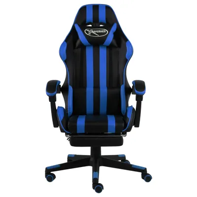 Image de vidaXL Chaise de jeu avec repose-pieds Noir et bleu Similicuir