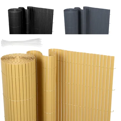 Produktbild von Ribelli® PVC Sichtschutzmatte, Sichtschutzzaun ohne Bohren, Sichtschutz Zaun mit Kabelbindern, Windschutz Wetterfest für Garten, Balkon und Terrasse (90 x 300 cm, Bambus)