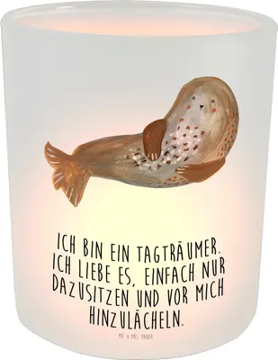 Produktbild von Mr. & Mrs. Panda Teelichthalter Robbe Lachen - Transparent - Geschenk, Seehund, Lustige Sprüche, Outdoor Windlicht, Nordsee, Glas, Robben, Ostsee, glaswindlicht, Strand
