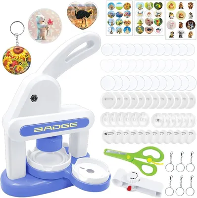 Produktbild von Buttonmaschine, Abzeichen Punch Press Machine mit mehreren Größen (35/55 mm+Liebe), DIY Pin Badge Maker -Kit mit 36x Abzeichen, 1x Rundpapierschneider
