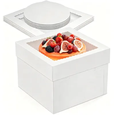 Obrázok produktu pre Sada 5 bielych krabičiek na tortu s okienkom