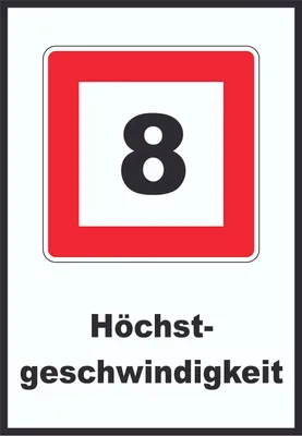 Produktbild von Höchstgeschwindigkeit 8 km/h nicht zu überschreiten Schild mit Symbol und Text A3 (297x420mm)