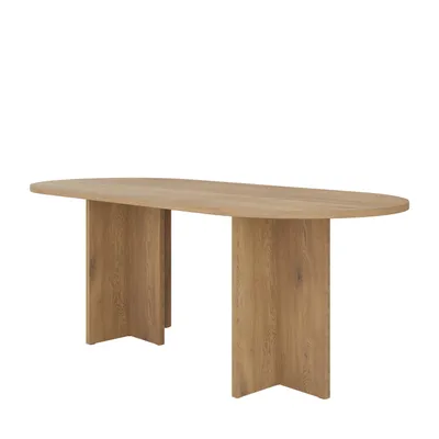 Produktbild von Esstisch LEO 203 Eiche Cremona 203x90x75 cm – Moderner Design Tisch mit abgerundeter Tischplatte und 2 Füßen für Esszimmer
