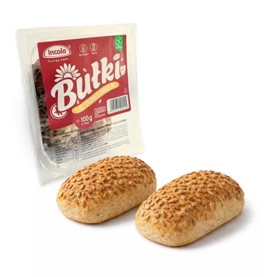 Produktbild von INCOLA Glutenfreie Brötchen mit Sonnenblumenkernen – glutenfrei, sojafrei (2x50g) 100g