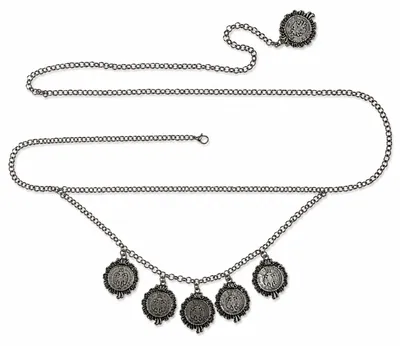 Produktbild von Ketten-Trachtengürtel "Münze" zweireihig | Altsilber Variante: L (130 cm)
