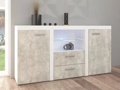 Obrázok produktu pre Kombinovaná komoda s LED osvetlením THISE - betón / biela