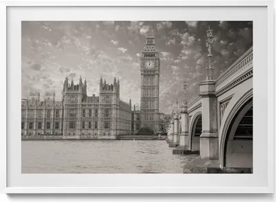 Produktbild von London England Big Ben– Wandbild mit Rahmen – Gerahmtes Bild  – Wanddekoration – 100x70 cm –  Weiß Rahmen