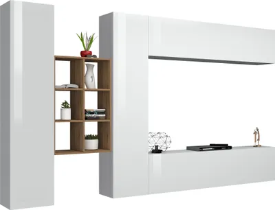 Produktbild von Wohnwand >Benevent< (5-teilig) in Weiß Hochglanz - 320x180x30 (BxHxT)