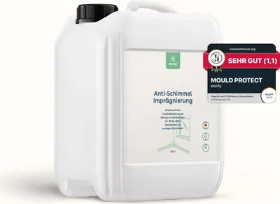 Produktbild von eco:fy Anti-Schimmel Imprägnierung Schutz Versiegelung Vorbeugung gegen Schimmel Grünbelag Pilze zur Anwendung auf Wand Decke Boden Tapete Beton Fliesen Mauerwerk