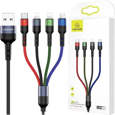 Image de Usams U26 Câble tressé 4W1 0.35M 2Charge rapide (2Xlightning/Microusb/Usb-C) Sj411Usb01 (Us-Sj411)