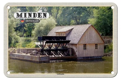Produktbild von Blechschild Städte Minden Schiffsmühle Fluss Deko 18x12cm Schild