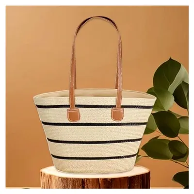 Produktbild von Geflochtene Strohtasche für Damen | Bohemian Tragetasche zur Aufbewahrung von Make-up, ideal für Urlaub, Einkäufe und Reisen