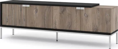 Produktbild von TV Schrank TOLEDO 191 cm 4D EICHE FLAGSTAFF / SCHWARZ MATT - Fernsehschrank - Lowboard mit 4 Türen für Wohnzimmer - TV-Möbel mit Silberrahmen