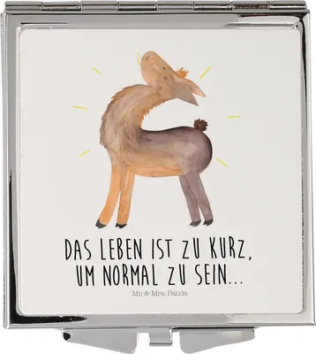 Produktbild von Mr. & Mrs. Panda Reisespiegel Lama Stolz - Weiß - Geschenk, Familie, Quadratischer Spiegel, Family, Freundin, Lamas, Beste, Schminkspiegel, Taschenspiegel, Klappbarer