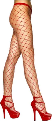 Netzstrumpfhose Rot mit groben Maschen für Damen Kostüm-Zubehör Fasching Karneval Mottoparty Accessoire