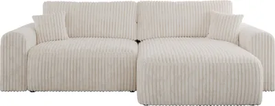 Produktbild von MKS MEBLE Cord Sofa L-Form, Ecksofa mit Schlaffunktion, Wohnlandschaft L-Form mit Kissen, Couch L-Form - Nelson - Beige Cord