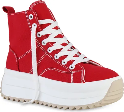 Produktbild von VAN HILL Damen Plateau Sneaker Schnürer Profil-Sohle Stoff Schuhe 841134, Farbe: Rot, Größe: 39