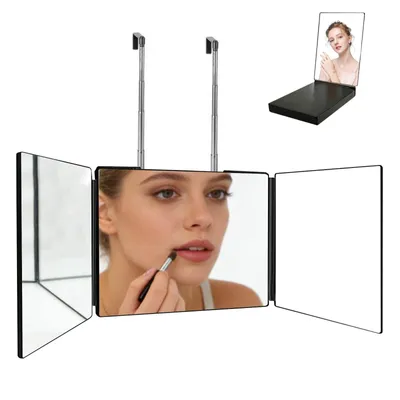 Produktbild von ZMH Kosmetikspiegel Tragbarer 3 Faltungen Schminkspiegel Spiegel kosmetik 360 grad  Klappbar 90cm für Gesicht Haare Schminken Schwarz