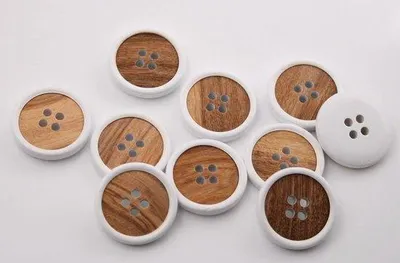 Image de 10 rivets en bois laqué blanc, en bois d'olivier véritable, avec 4 trous (17 mm)