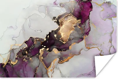 Produktbild von MuchoWow® Poster Marmor - Abstrakt - Gold - Lila 120x80 cm - Bilder