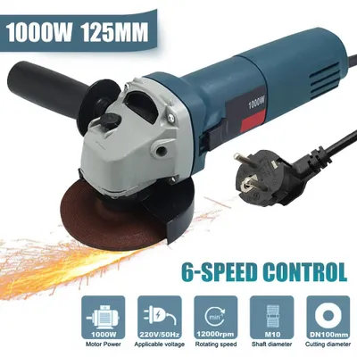 Obrázok produktu pre Uhlíková brúska – elektrická – 1000 W – 125 mm – 6 stupňov rýchlosti – 12 000 otáčok za minútu – motor s uhlíkovými kefami