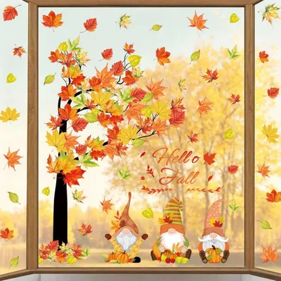Produktbild von Fensterbilder Herbst 73 Stück Selbstklebend PVC Ahornblätter Kürbisse