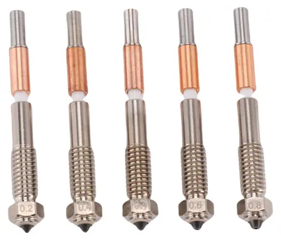 Zdjęcie produktu dla 5 sztuk dysz do drukarki 3D, dwumetallowych, kompatybilnych z modelem QIDI Plus4, o średnicach: 0,4 mm, 0,2 mm, 0,6 mm i 0,8 mm