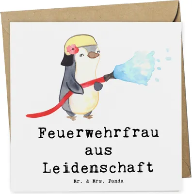 Produktbild von Mr. & Mrs. Panda Grußkarte Feuerwehrfrau Leidenschaft - Weiß - Geschenk, Brandschutz, Spruch, doppelkarte, Feuerwehr, Freiwillige, faltkarte, Glückwunschkarte, Ausbildung
