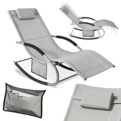 Produktbild von SoBuy OGS28-HG Sonnenliege Gartenliege wetterfest Liegestuhl Schaukelstuhl mit Kopfkissen Relaxliege Schaukelliege Strandliege Outdoor bis 150 kg Grau
