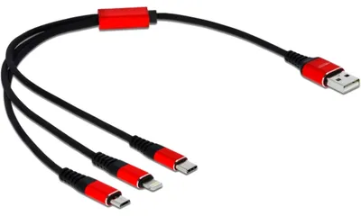 Produktbild von Delock USB Ladekabel 3 in 1 für Lightning" / Micro USB / USB Type-C" 30 cm
