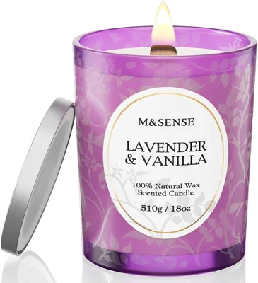Productafbeelding van Lavender vanilla candle - Wooden wick met geur candle gifts for women - 100 hours slow burning natural soy candles 18oz