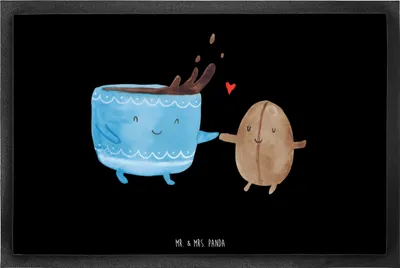 Produktbild von Mr. & Mrs. Panda Fussmatte Kaffee Bohne 60 x 90 cm - Schwarz - Geschenk, Kaffeebohne, abstreifer, Zufriedenheit, Gummi-Fußmatte, Genuss, Schmutzfangmatte, Glück