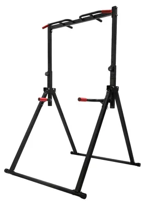 Produktbild von Klimmzugstation - Verstellbare Freistehende Trainingsstation - 200 kg Belastung - Höhe 1,75–2,3 m - Klappbar - Rutschfeste PVC-Griffe - Schwarz