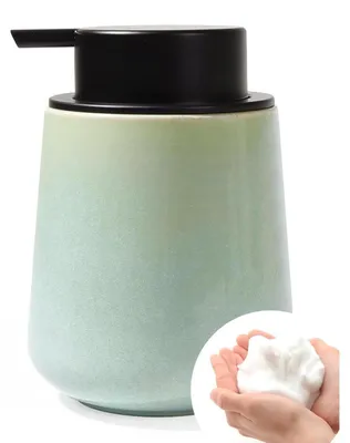Immagine prodotto di Distributore di sapone liquido in Vetroceramica, colore ciano, capacità 350 ml, ricaricabile, ideale per cucina e bagno