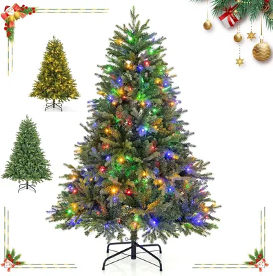 Produktbild von 150cm Künstlicher Weihnachtsbaum mit 250 LED-Leuchten & 11 Transformationsmodi, Tannenbaum Christbaum mit 844 Zweigspitzen aus PE & PVC