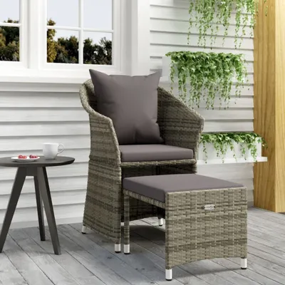 Produktbild von "Rabatt" 2-tlg. Garten-Lounge-Set - Wetterfestes Sitzgruppe - für 1 Personen - mit Kissen Grau Poly Rattan - Lounge-Dining set CC8460