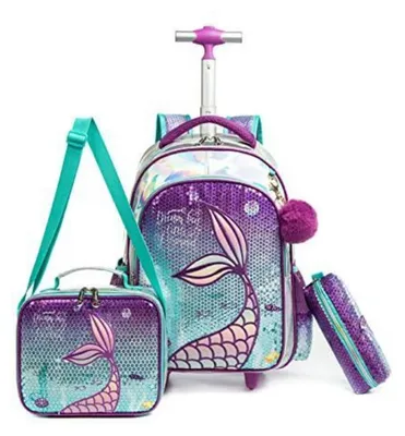 Productafbeelding van Schooltassen met wielen voor meisjes, kinderreistas trolley, paars, 42 cm