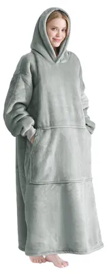 Produktbild von Decke mit Kapuze - Sherpa Fleece - Grau - Oversized