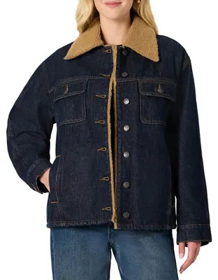 Produktbild von A. Essentials Damen Oversize-Jeansjacke Mit Futter Aus Lammfellimitat, Auswasche