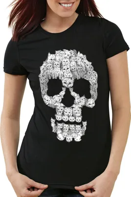 Produktbild von style3 Cat Skull Damen T-Shirt totenkopf kater katzen mieze, Größe:M