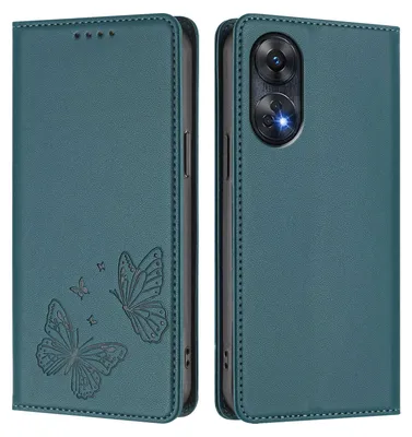 Image de Étui en cuir pour Oppo Reno8 T 4G, motif papillon, étui à rabat avec porte-appareil, vert