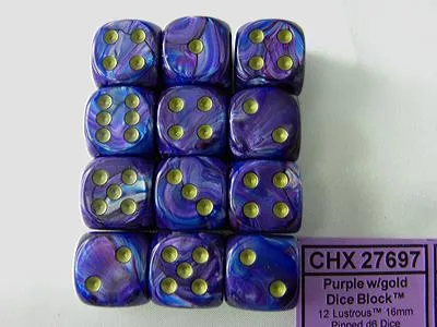 Image de Chessex brillant violet or D6 16mm jeu de cubes 12 pièces