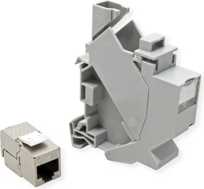 Produktbild von ROLINE Tragschienenadapter für Keystone Module, inkl. Cat.6A Keystone, geschirmt, 45°