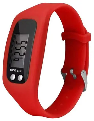 Produktbild von Fitness-Armband mit Silikon-Schrittzähler, Kalorienzähler und digitaler Pulsuhr - Rot