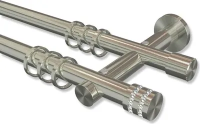 Produktbild von Interdeco Gardinenstange, Vorhangstange Edelstahl-Optik Modell Platon Estana, 20 mm Ø 2-läufig, 320 cm (geteilt)