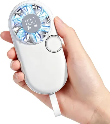 Produktbild von Mini Handventilator mit Stufenloser Geschwindigkeitsregelung,Tragbarer USB-C Lüfter mit LED Display,1200mAh Akku,Bürstenloser Motor,Lanyard,Leise