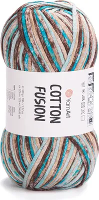 Produktbild von YarnArt Baumwolle Fusion Bändchen-Garn 100% Baumwolle, 100g, 225m, Türkis-Braun Mix