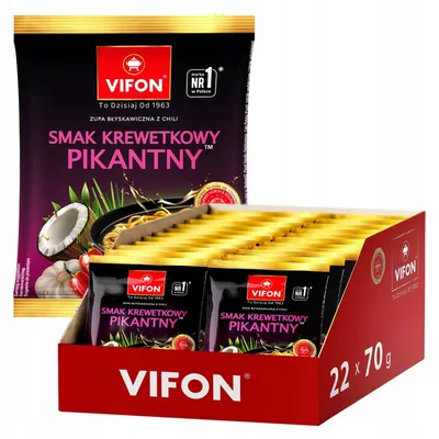 Immagine prodotto di VIFON, noodles istantanei al gambero, 22 confezioni da 70g - Zuppa di noodles con peperoncino, extra piccante