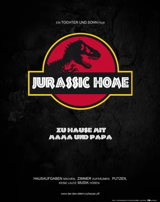 Produktbild von Spaß Kunstdruck Bild - Jurassic Home, Zu Hause Mit Mama Und Papa (50 x 40 cm)