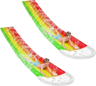 Image de lot de 2 toboggans gonflables pour enfants avec système d'arrosage 465 x 80 cm - R2EEFLY
